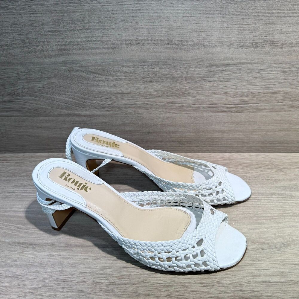 Rouje Paris White Woven Leather Heel Sandals EU40